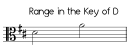 Easy Jingle Bells range in D, high version alto clef