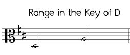 Easy Jingle Bells range in D, low version alto clef