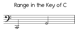 Easy Jingle Bells range in C, low version bass clef