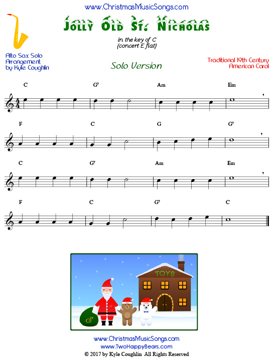 Jolly Old St. Nicholas solo sheet music for alto saxophone.