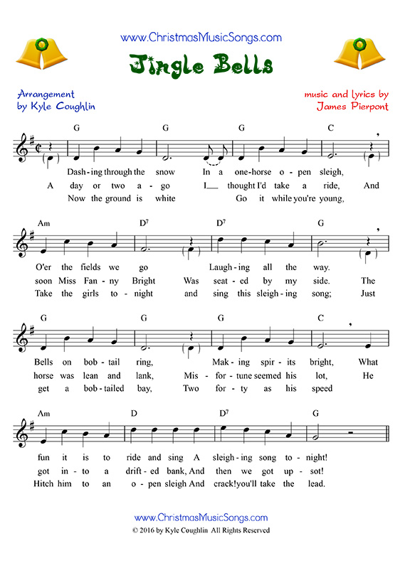 Jingle Bells sheet music with lyrics