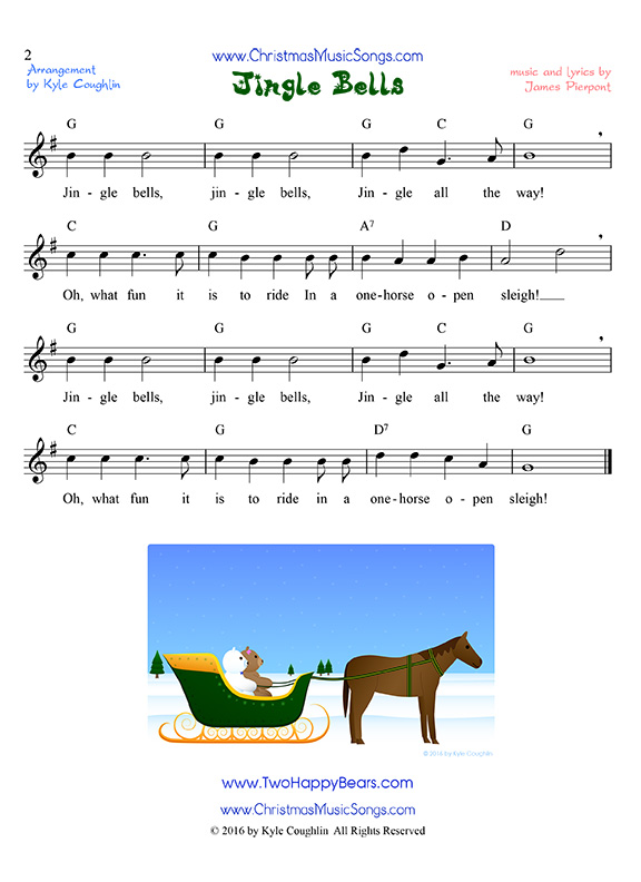 Jingle Bells sheet music with lyrics, short version