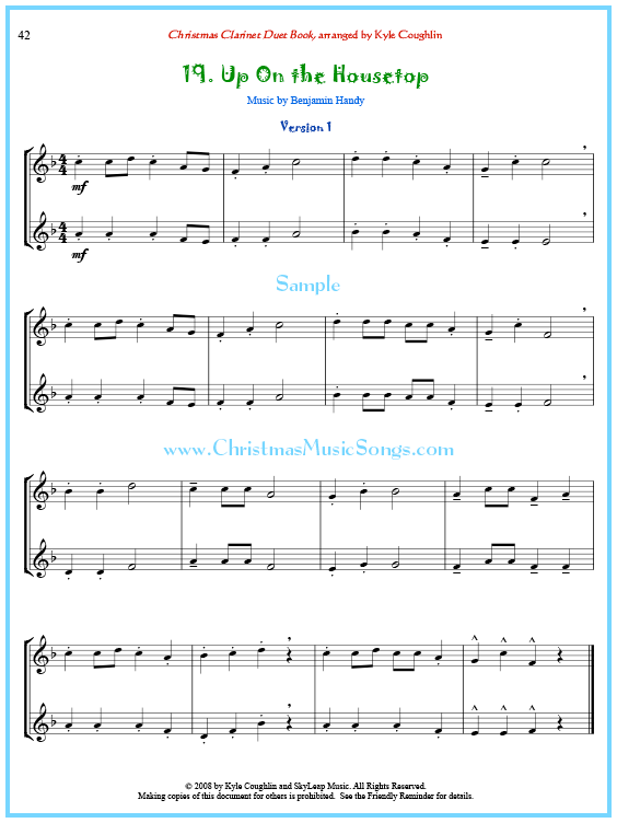 Up On the Housetop clarinet duet sheet music.