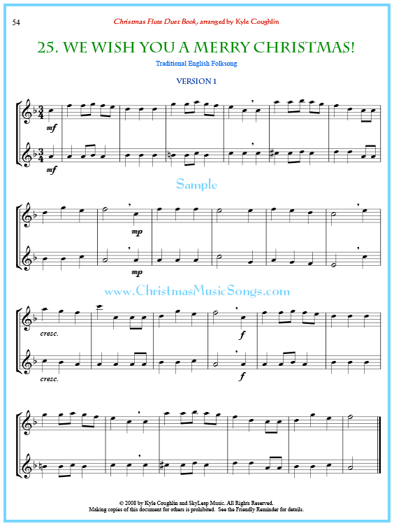 We Wish You a Merry Christmas flute duet sheet music.