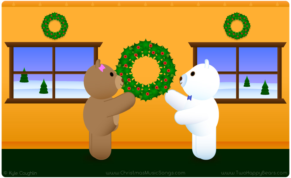 Deck the Halls with Fluffy and Ivy, the Two Happy Bears, as they decorate their hall.