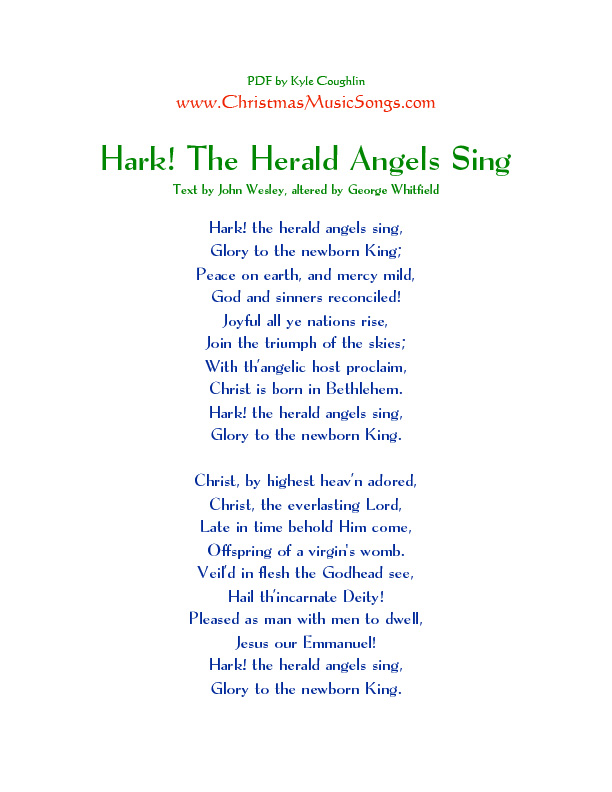 Printable PDF of Hark! The Herald Angels Sing lyrics