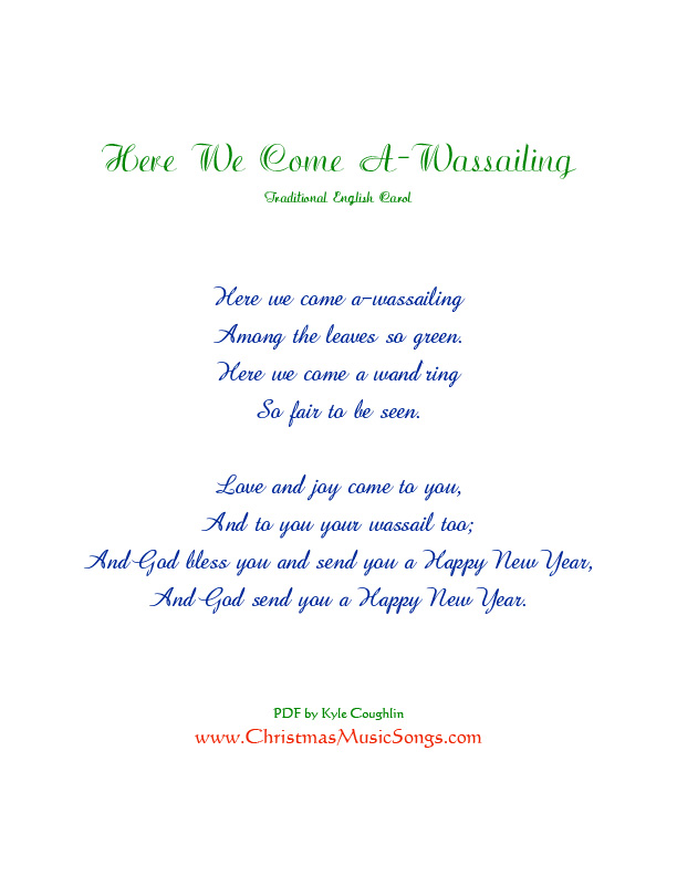 Printable PDF of Here We Come A-Wassailing lyrics