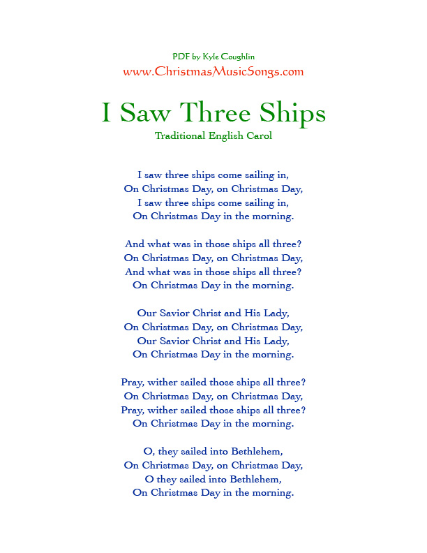 Printable PDF of I Saw Three Ships lyrics