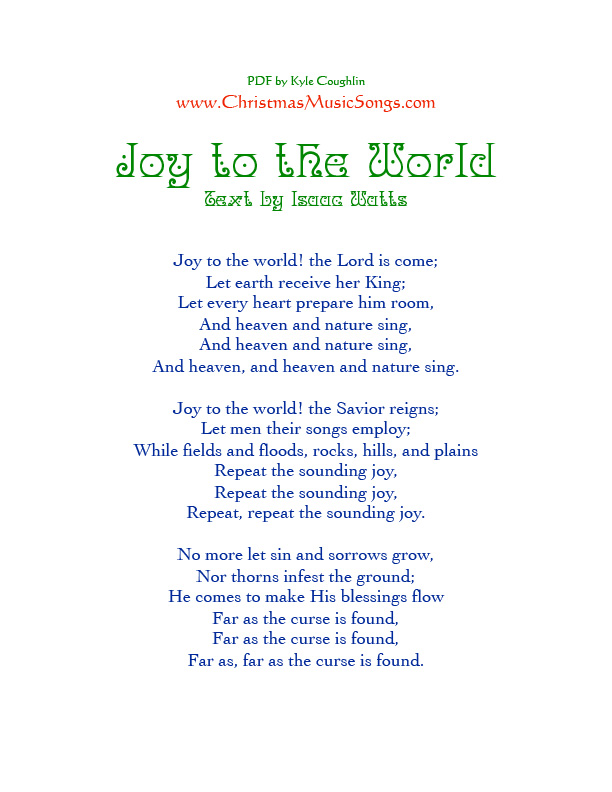 Printable PDF of Joy to the World lyrics