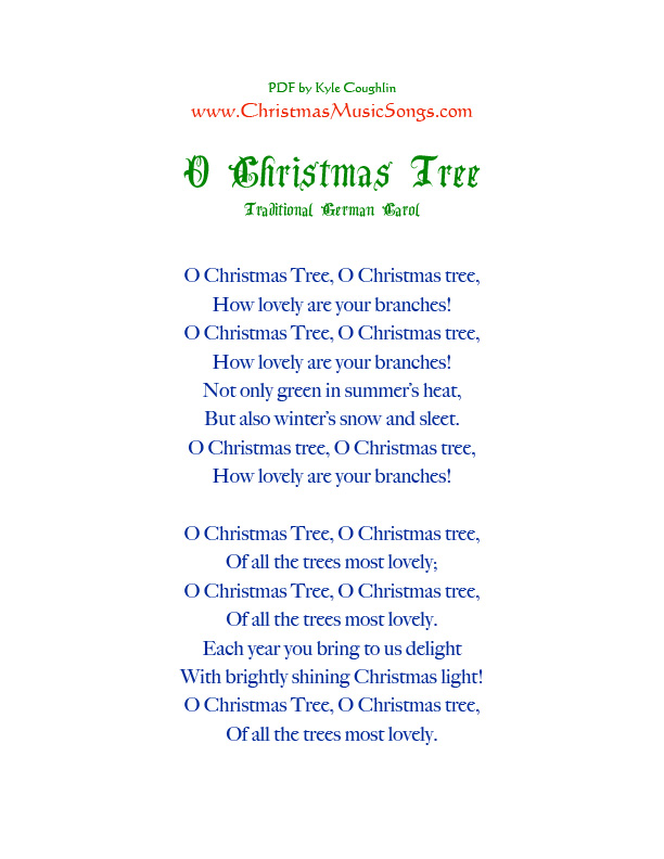 printable PDF of the lyrics to O Christmas Tree