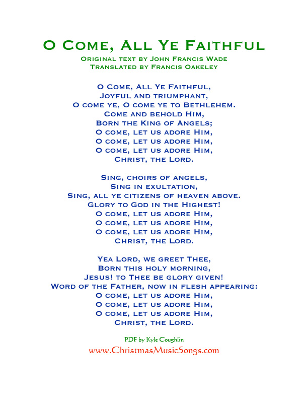 O Come, All Ye Faithful lyrics free printable PDF
