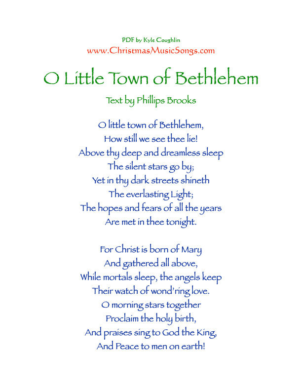 Printable PDF of the lyrics to O Little Town of Bethlehem