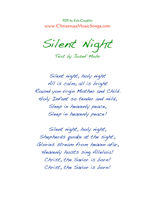 Printable PDF of the lyrics to Silent Night