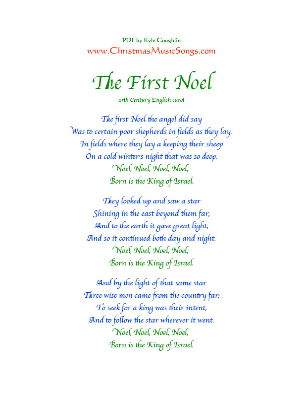 Printable PDF of the lyrics to The First Noel