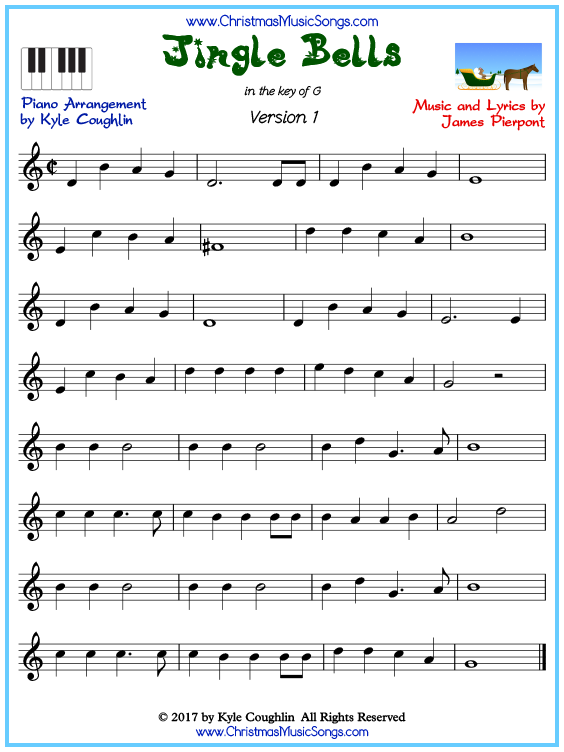 Jingle Bells piano sheet music free printable PDF