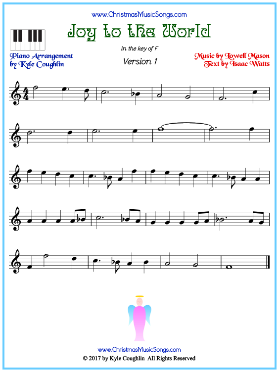 Beginner version of piano sheet music for Joy to the World