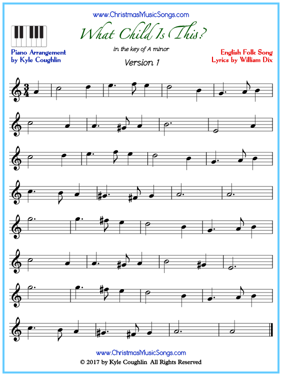 Beginner version of piano sheet music for What Child Is This