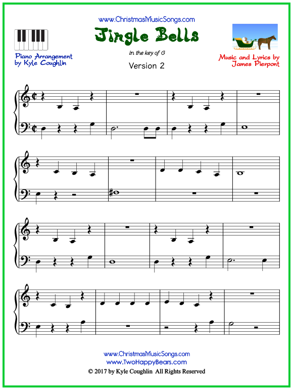 Easy version of piano sheet music for Jingle Bells