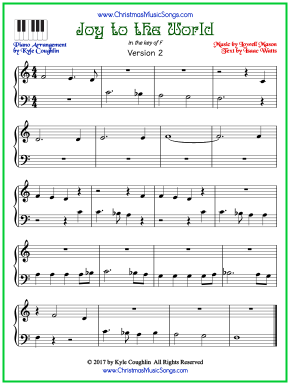 Easy version of piano sheet music for Joy to the World