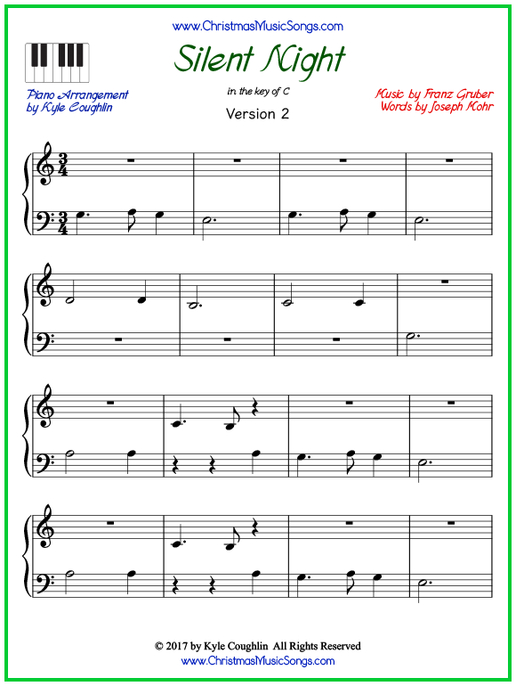 Silent Night piano sheet music free printable PDF