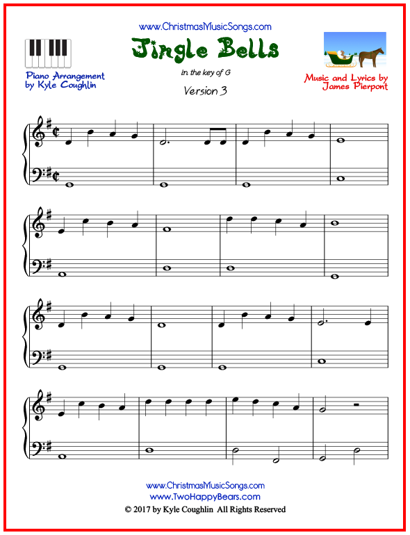 Simple version of piano sheet music for Jingle Bells