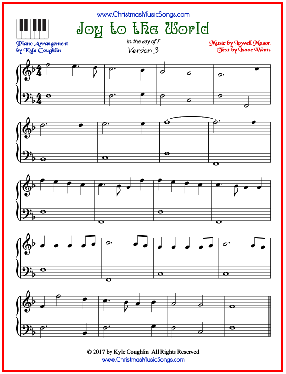 Simple version of piano sheet music for Joy to the World