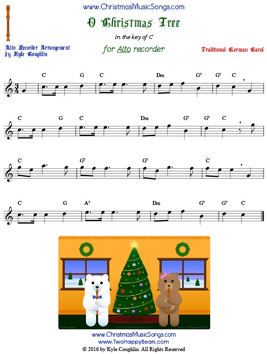 O Christmas Tree for alto recorder in the key of C.