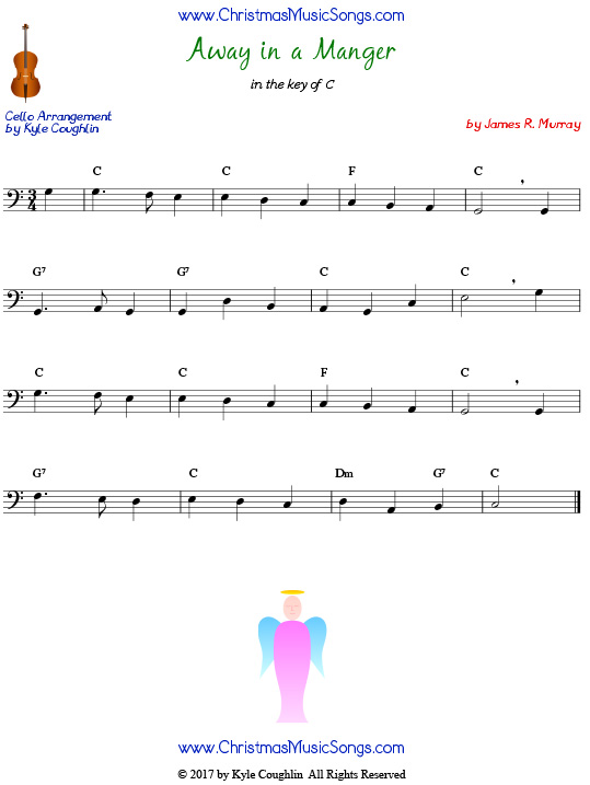 Away in a Manger cello sheet music by James R. Murray, arranged to play along with other wind, brass, and string instruments.