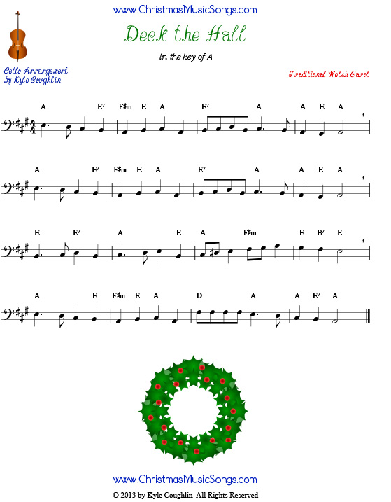 Deck the Halls sheet music for cello.