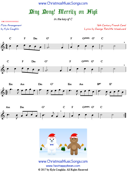 Ding Dong! Merrily on High flute sheet music, arranged to play along with other wind, brass, and string instruments.