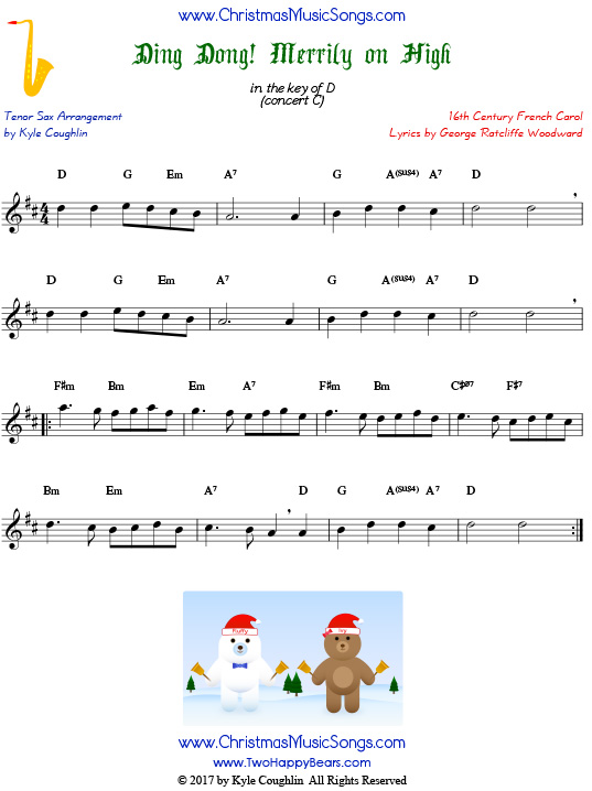 Ding Dong! Merrily on High tenor saxophone sheet music, arranged to play along with other wind, brass, and string instruments.