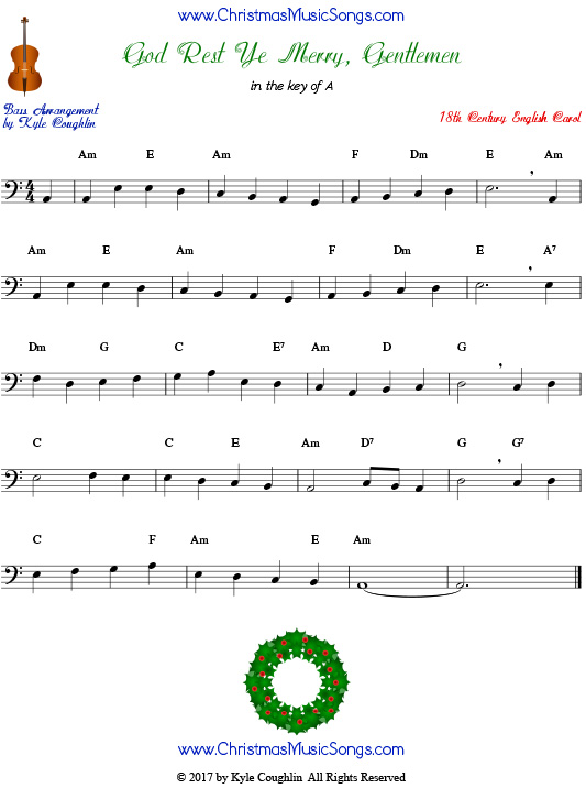 God Rest Ye Merry, Gentlemen for bass, arranged to play along with strings, woodwinds, and brass.