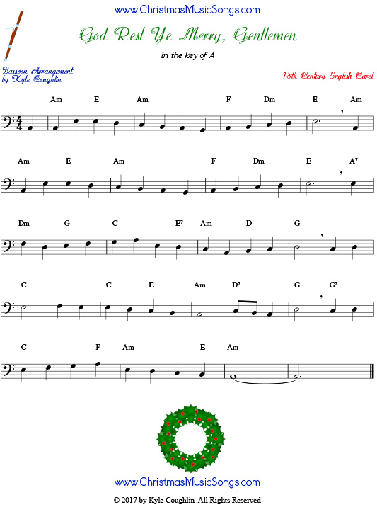 God Rest Ye Merry, Gentlemen bassoon sheet music, arranged to play along with other wind, brass, and string instruments.