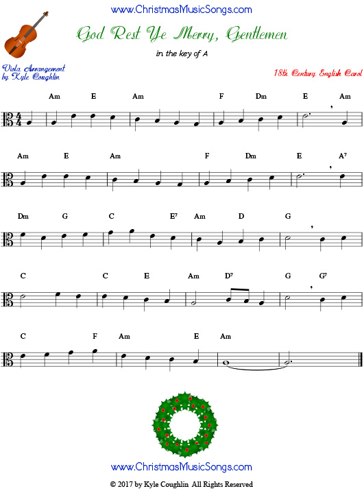 God Rest Ye Merry, Gentlemen for viola, arranged to play along with strings, woodwinds, and brass.