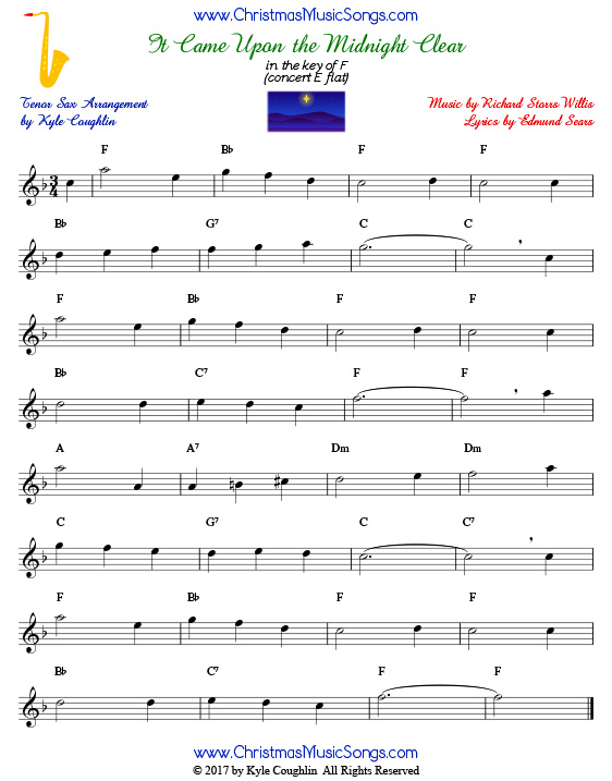 It Came Upon a Midnight Clear tenor saxophone sheet music, arranged to play along with other wind and brass instruments.