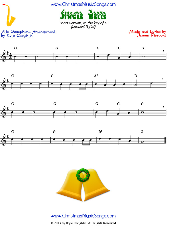 Jingle Bells easy sheet music for alto saxophone