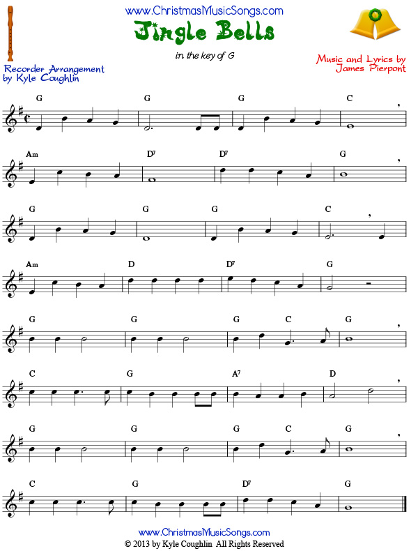 Jingle Bells for recorder sheet music
