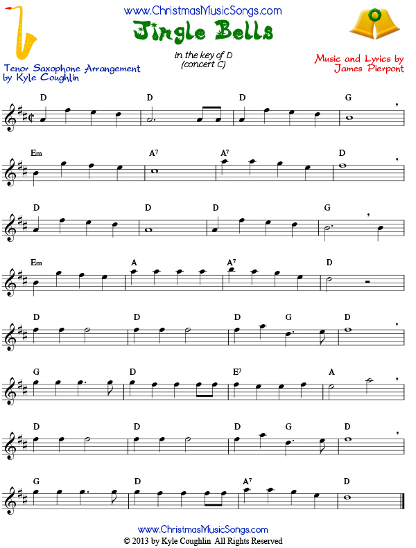 Jingle Bells sheet music for tenor saxophone