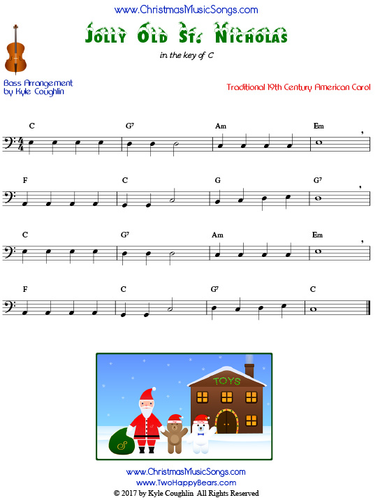 Jolly Old St. Nicholas for bass, arranged to play along with strings, woodwinds, and brass.