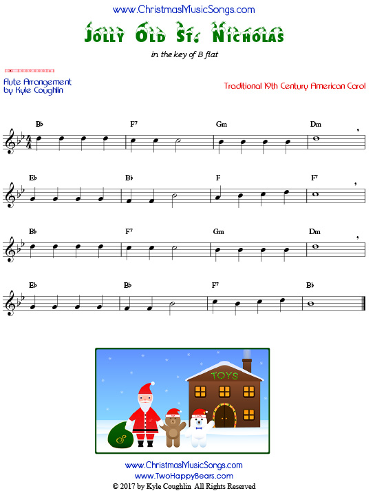 Jolly Old St. Nicholas flute sheet music, arranged to play along with other wind, brass, and string instruments.