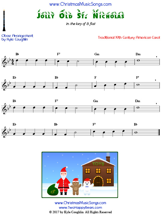 Jolly Old St. Nicholas oboe sheet music, arranged to play along with other wind, brass, and string instruments.