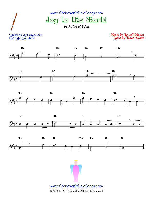 The Christmas carol Joy to the World, arranged for bassoon to play along with other wind and brass instruments.