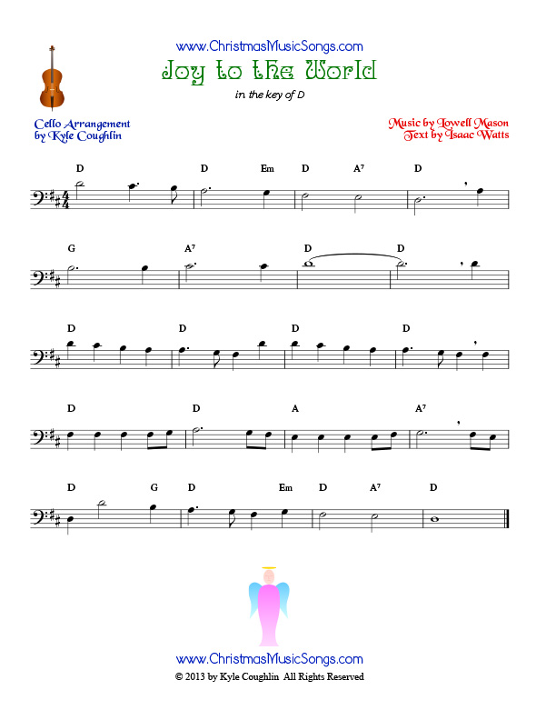 The Christmas carol Joy to the World, arranged for cello to be played along with other string instruments.