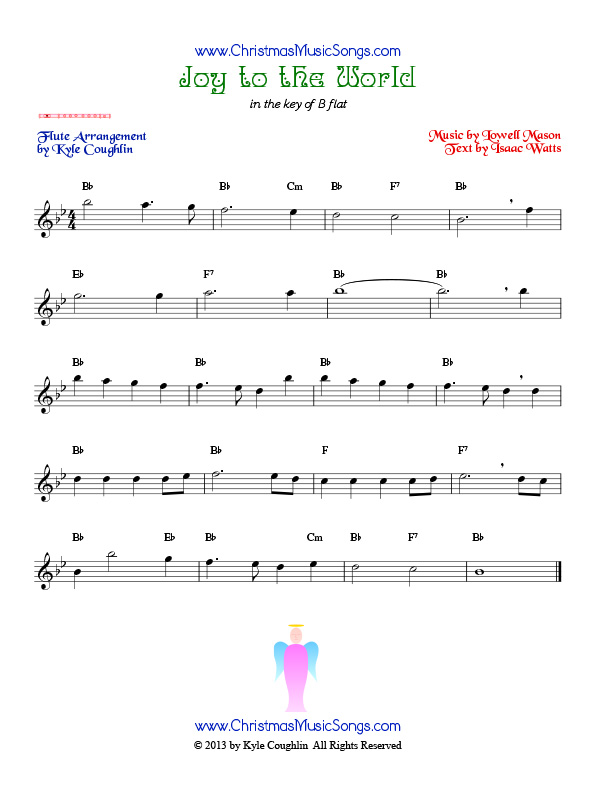 The Christmas carol Joy to the World, arranged for flute to play along with other wind and brass instruments.