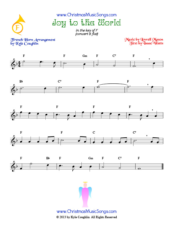 The Christmas carol Joy to the World, arranged for French horn to play along with other wind and brass instruments.