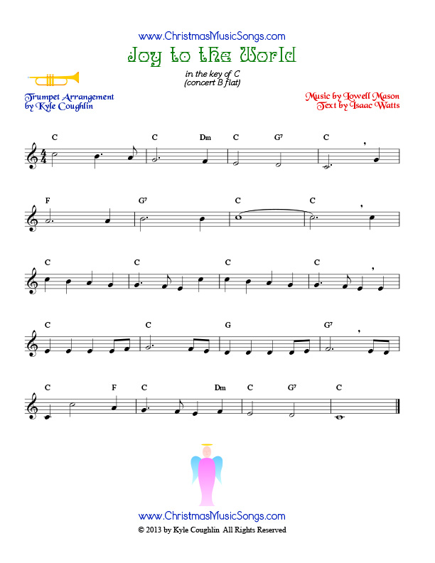 The Christmas carol Joy to the World, arranged for trumpet to play along with other wind and brass instruments.