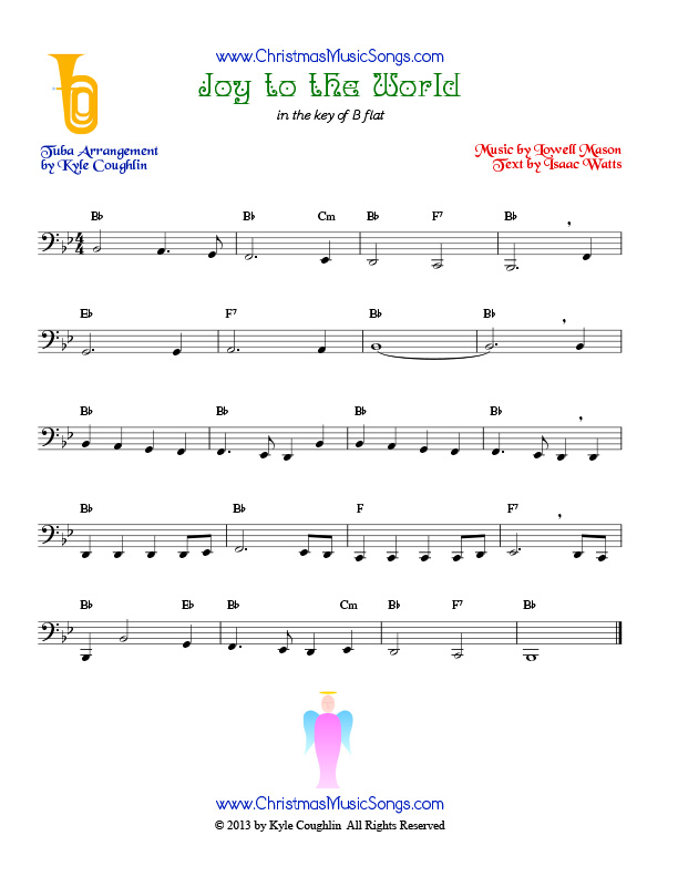 The Christmas carol Joy to the World, arranged for tuba to play along with other wind and brass instruments.