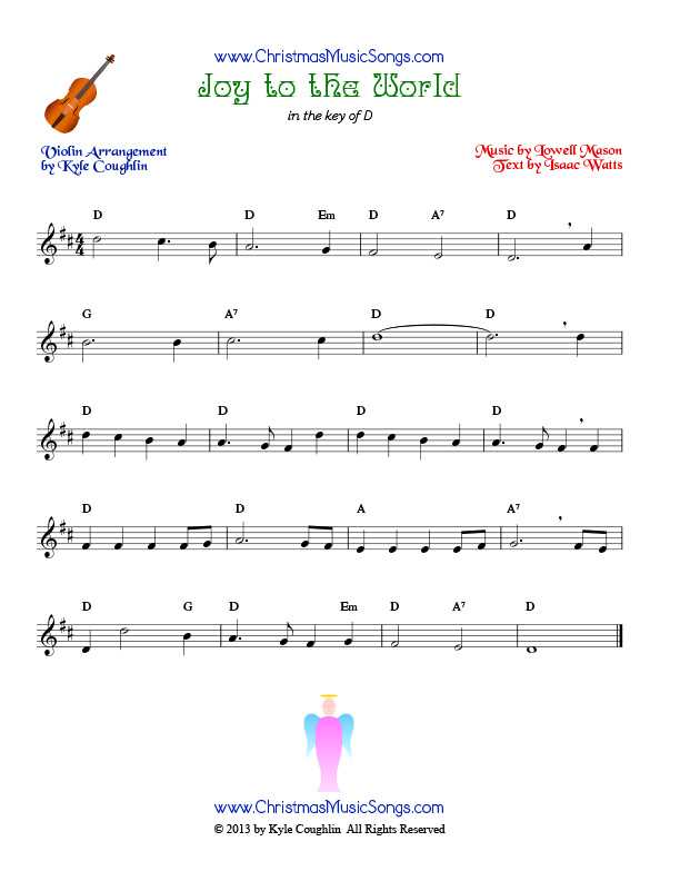 The Christmas carol Joy to the World, arranged for violin to be played along with other string instruments.