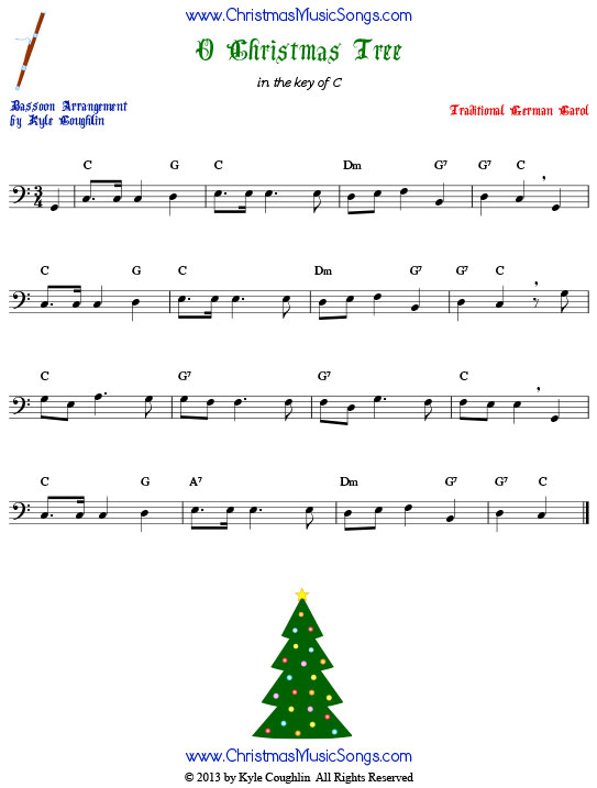 O Christmas Tree bassoon sheet music, arranged to play along with other wind, brass, and string instruments.