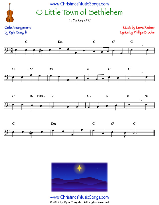 O Little Town of Bethlehem for cello, arranged to play along with strings, woodwinds, and brass.